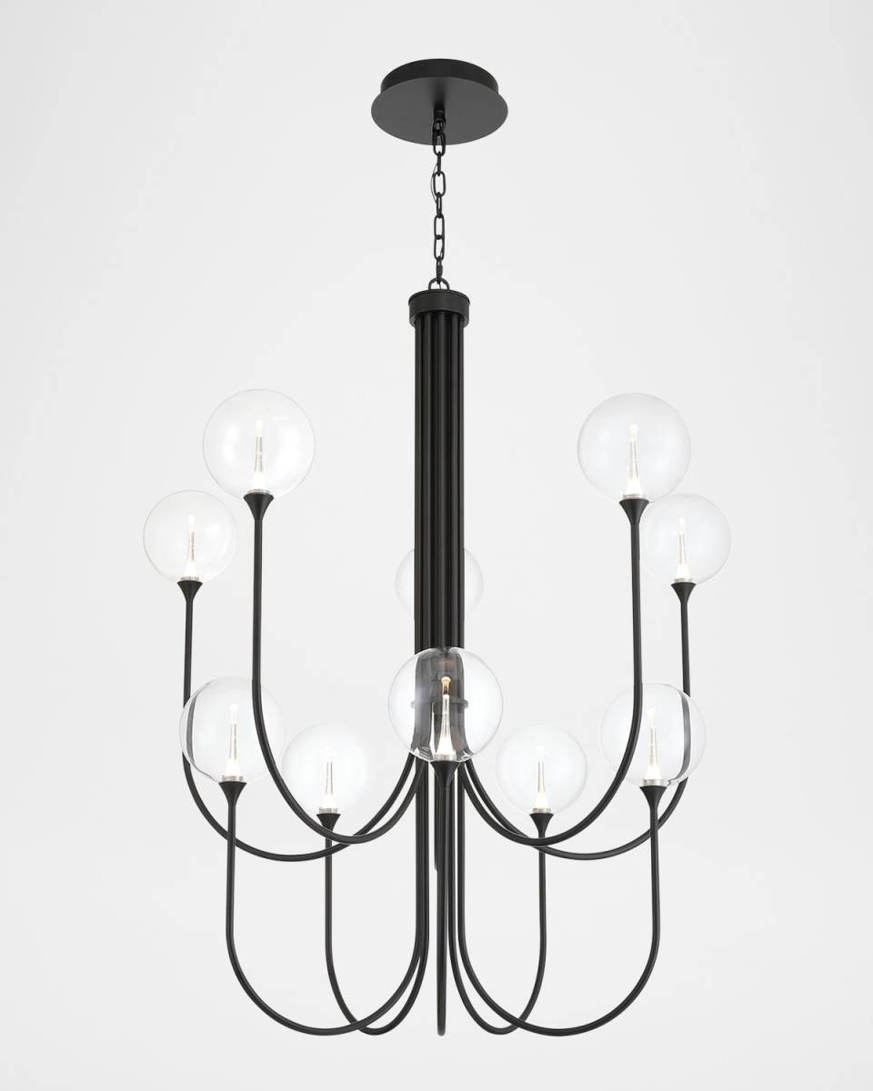Lissa 40" Tiered 10-Light LED Chandelier, Matte Black/Clear